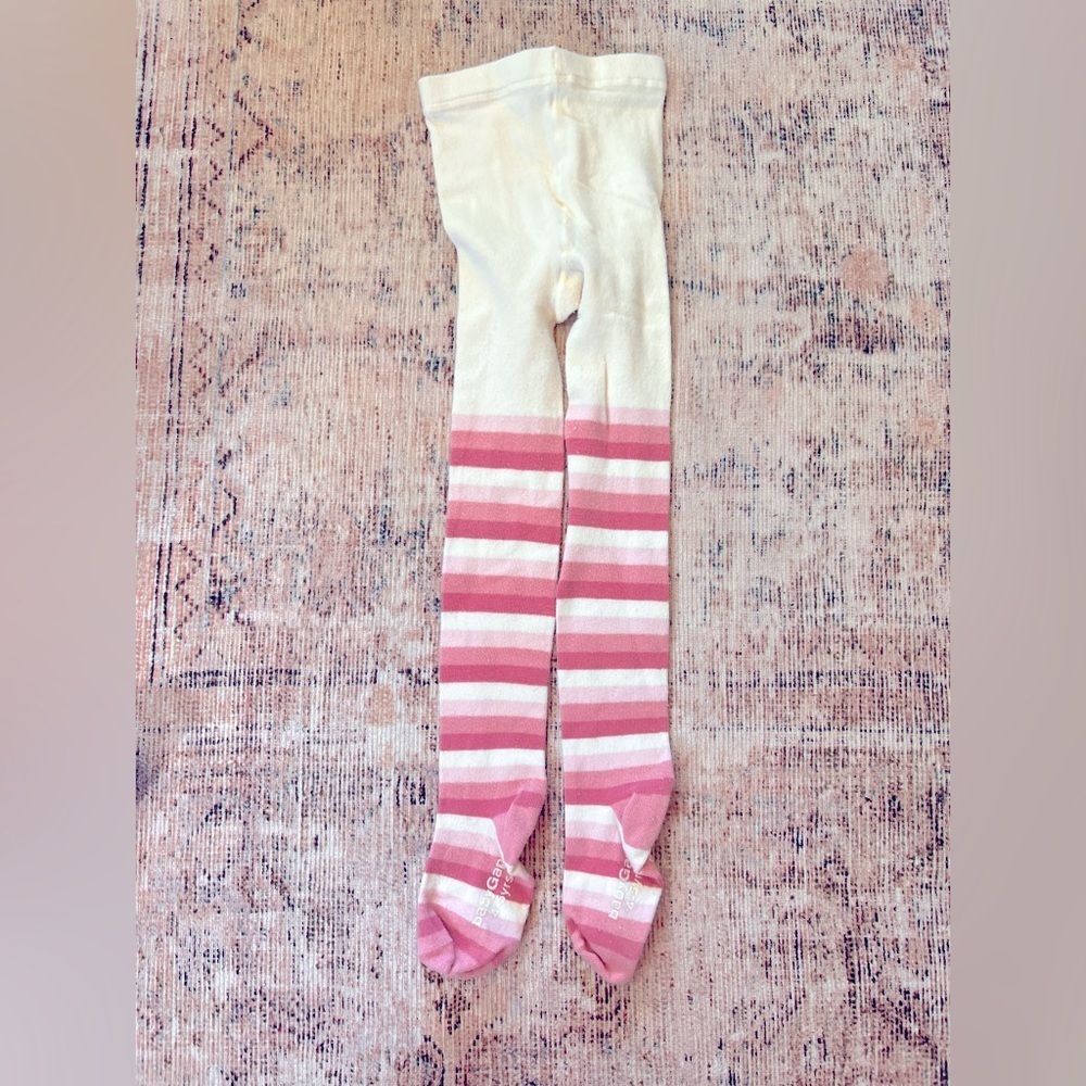 Pink and White Striped Kids Tights 4-5